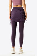 Elevate Your Wardrobe with Drawstring Ruched Faux Layered Yoga Leggings at Burkesgarb