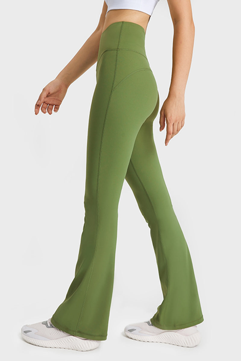 Stay Flexible and Stylish with Elastic Waist Flare Yoga Pants at Burkesgarb