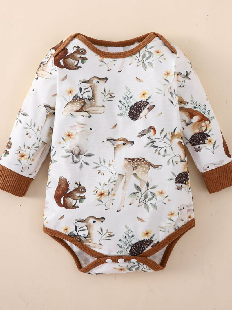 "Cute and Cozy: Baby Printed Bodysuit and Waffle-Knit Joggers Set by Burkesgarb"