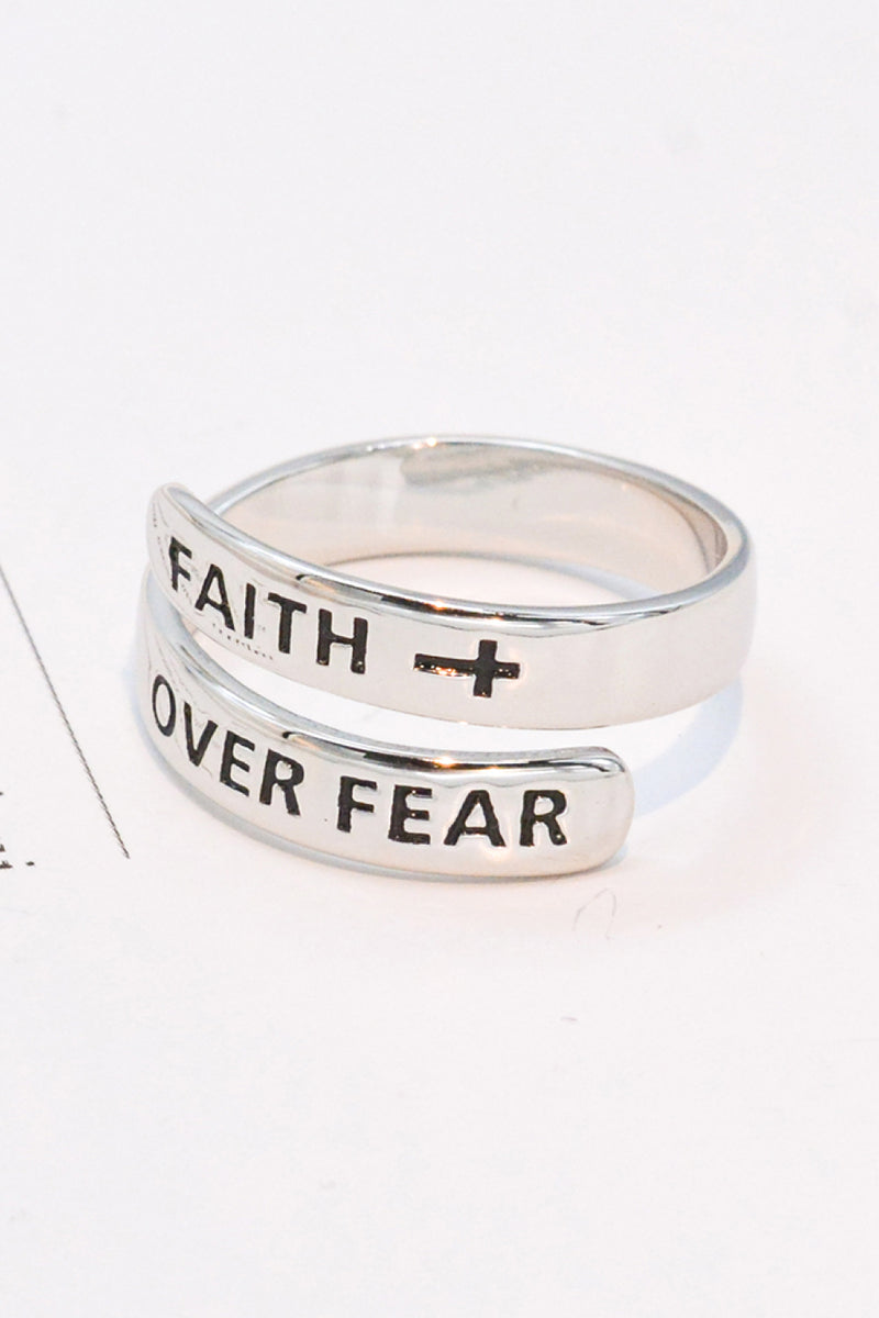 Embrace Strength and Faith with the Sterling Silver FAITH OVER FEAR Bypass Ring at Burkesgarb