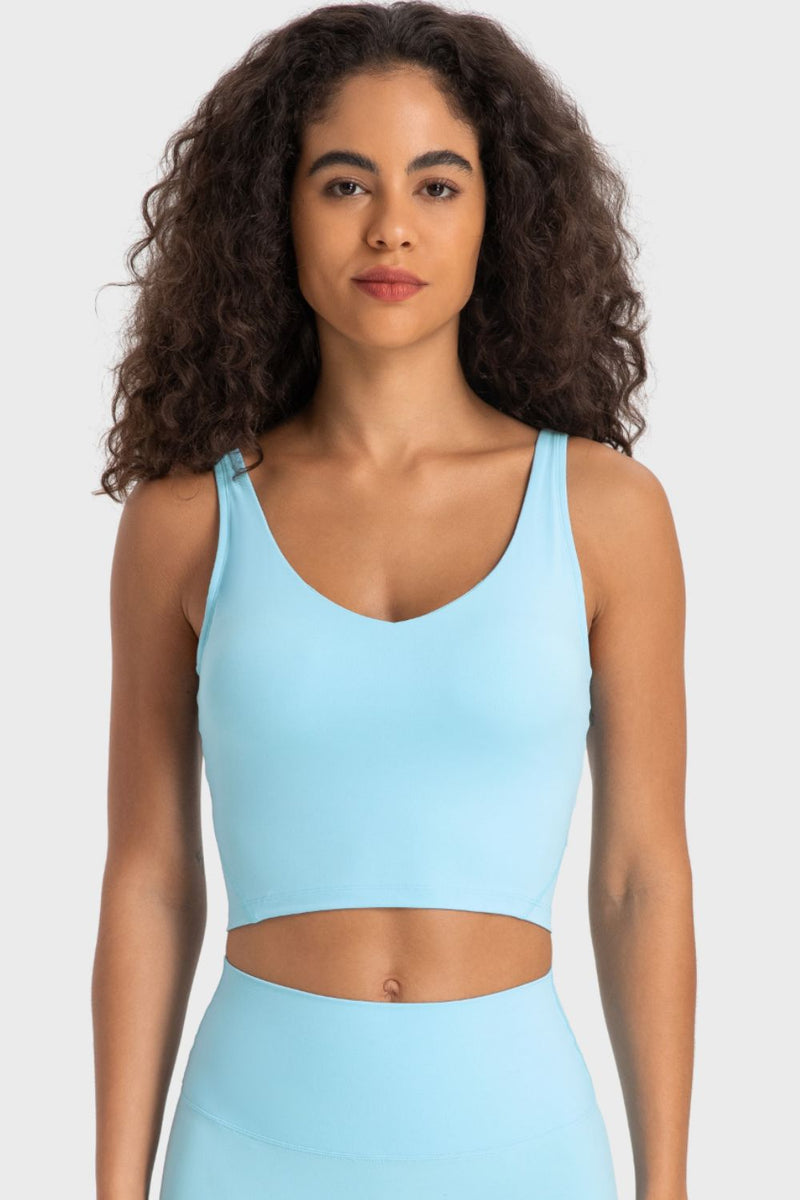 Enhance Your Workout Style with the Deep V-Neck Crop Sports Bra at Burkesgarb