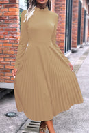 Embrace Elegance with the Ruffle Collar Pleated Long Sleeve Dress at Burkesgarb