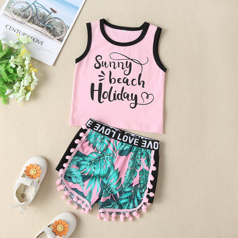 Get Ready for a Sunny Beach Holiday with Burkesgarb Graphic Tank and Pom-Pom Trim Shorts Set