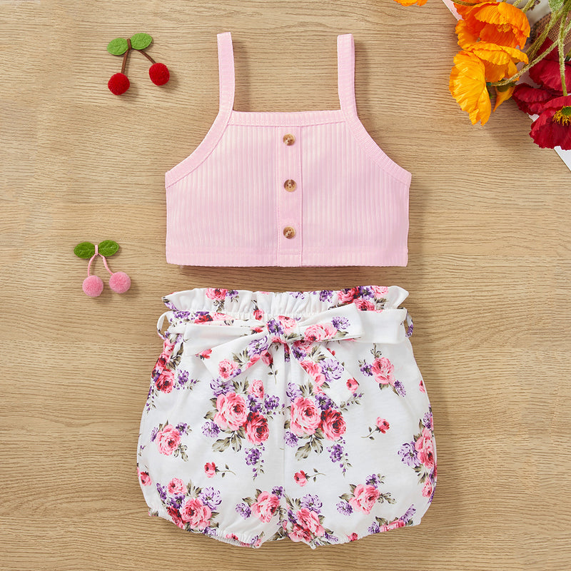 Charming and Comfortable: Button Tank and Floral Shorts Set for Babies at Burkesgarb