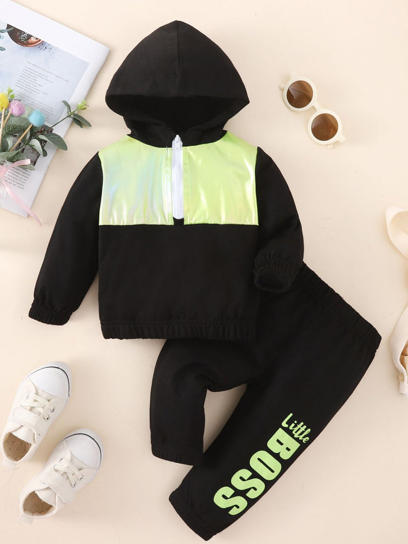 Adorable and Stylish: Baby Two-Tone Hoodie and "Little Boss" Joggers Set at Burkesgarb