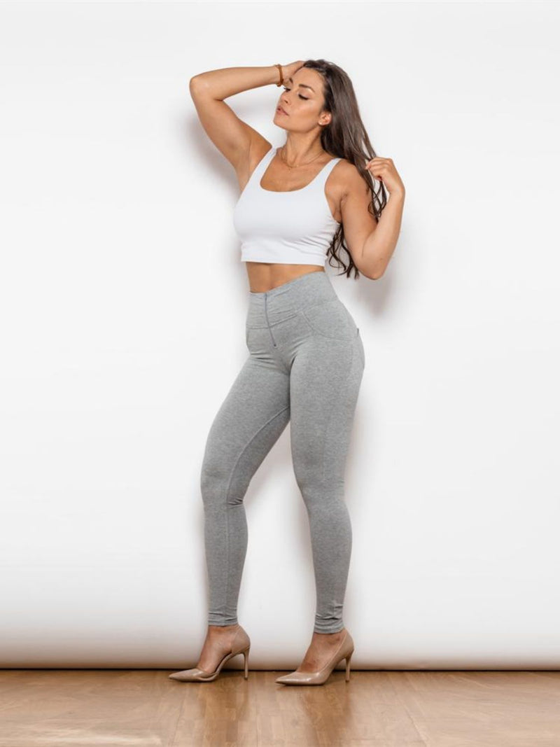 Sculpt Your Style with Full Size Zip Detail High Waist Leggings at Burkesgarb