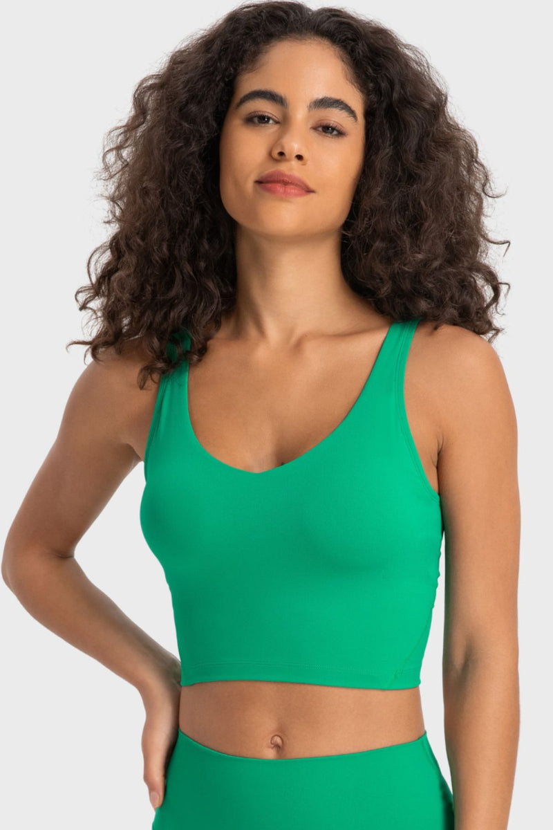 Enhance Your Workout Style with the Deep V-Neck Crop Sports Bra at Burkesgarb