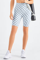 Chic and Comfortable: Checkered Wide Waistband Biker Shorts at Burkesgarb