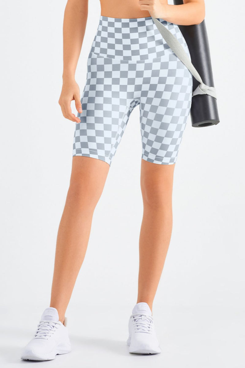 Chic and Comfortable: Checkered Wide Waistband Biker Shorts at Burkesgarb