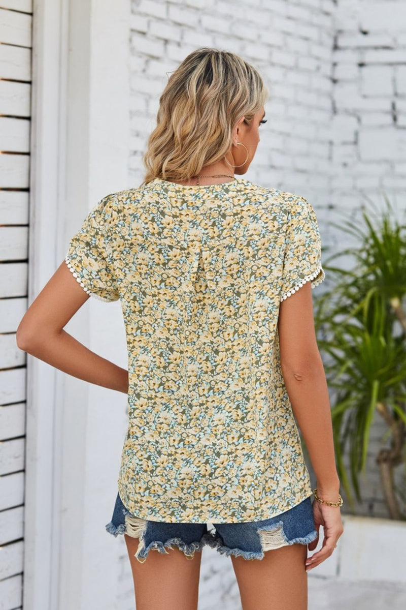 Floral Notched Neck Blouse | Burkesgarb - Effortless Elegance in Full Bloom