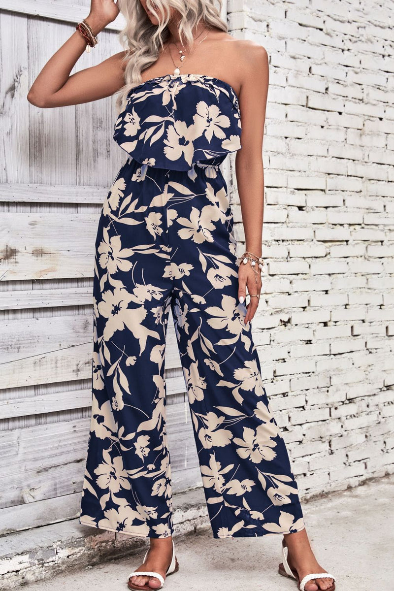 Embrace Effortless Style with the Wide Leg Strapless Floral Jumpsuit