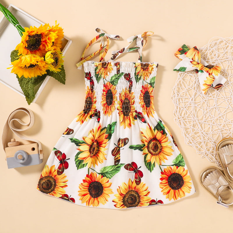 Embrace the Sun in Style with Burkesgarb Sunflower Print Smocked Tie Shoulder Dress