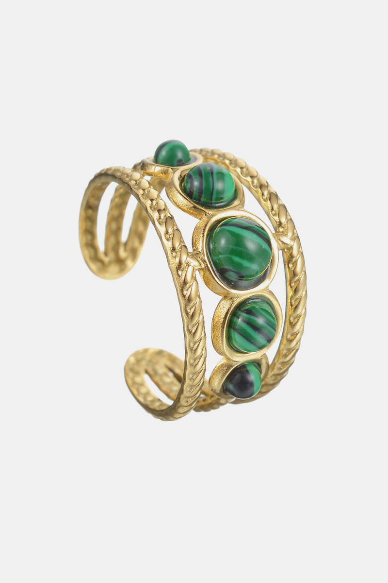 Natural Beauty: 18K Gold Plated Nature Stone Open Ring at Burkesgarb