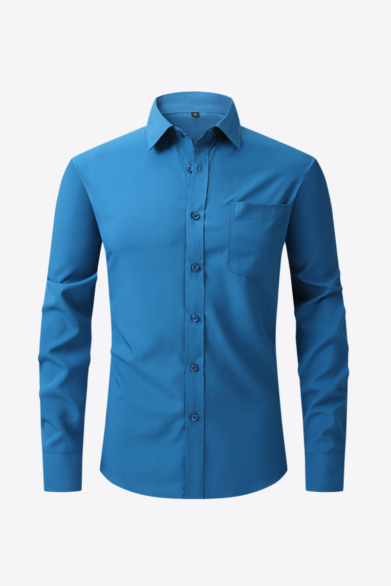 Classic and Versatile: Collared Long-Sleeve Pocket Shirt for Effortless Style