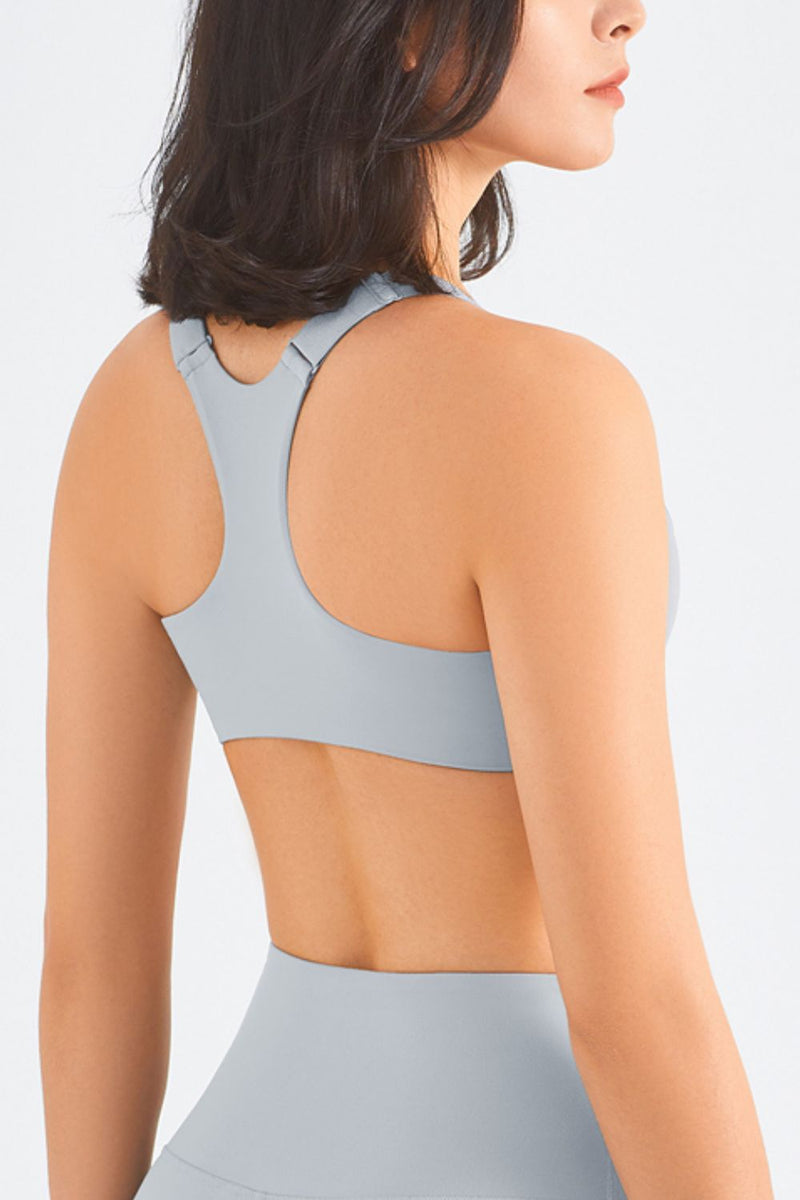 Stay Comfy and Supported with the Zip-Up Racerback Sports Bra at Burkesgarb