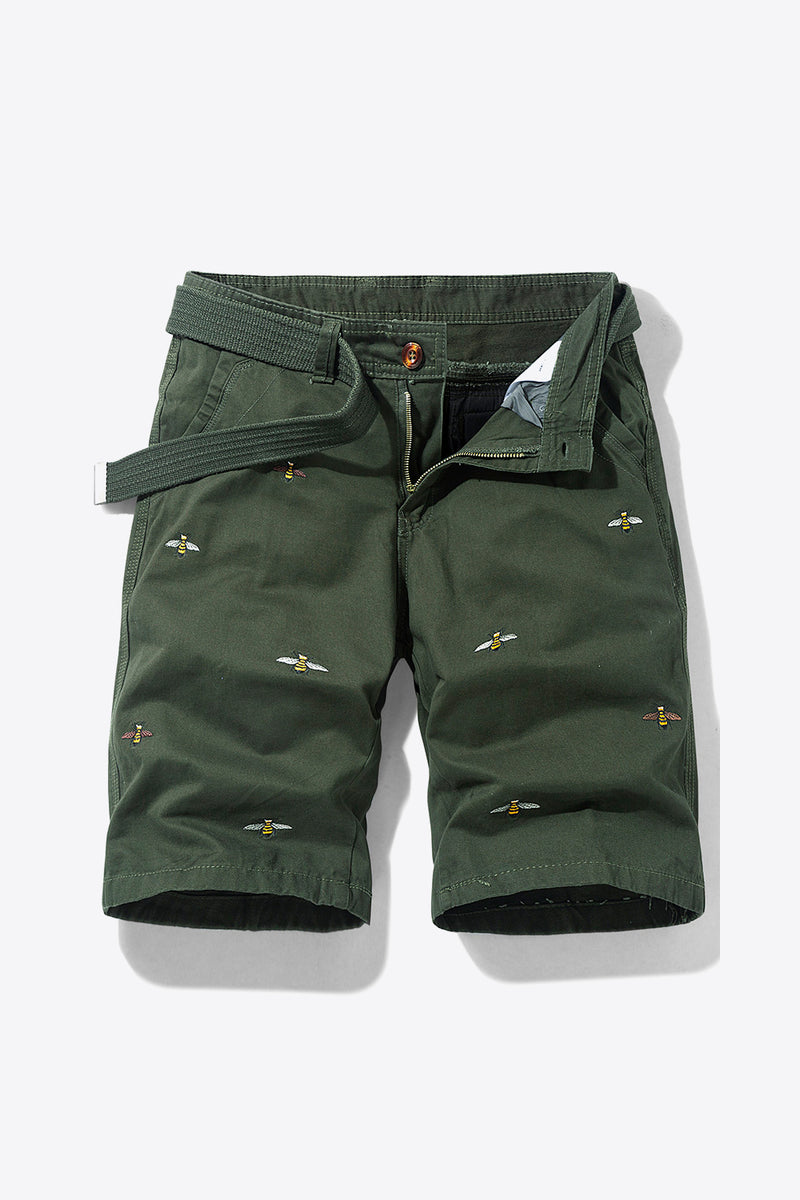 "Buzz-Worthy Style: Bee Embroidery Belted Shorts for Fashion-Forward Looks"