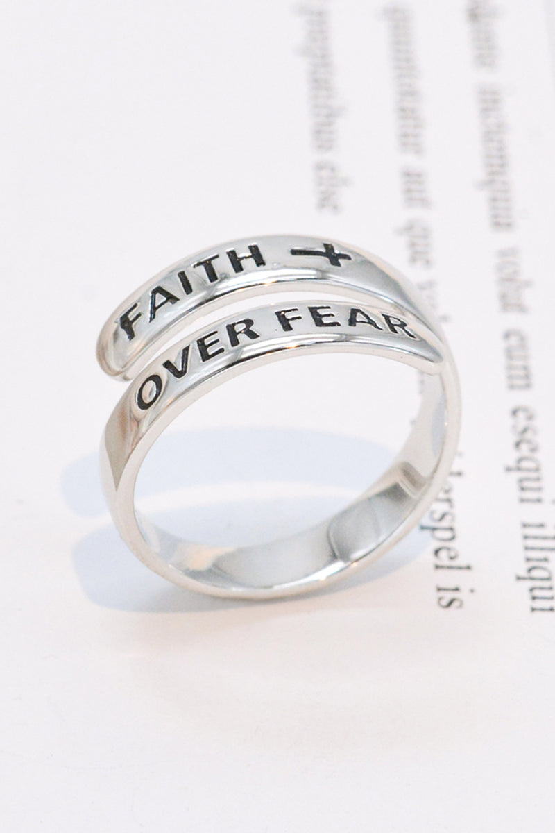 Embrace Strength and Faith with the Sterling Silver FAITH OVER FEAR Bypass Ring at Burkesgarb