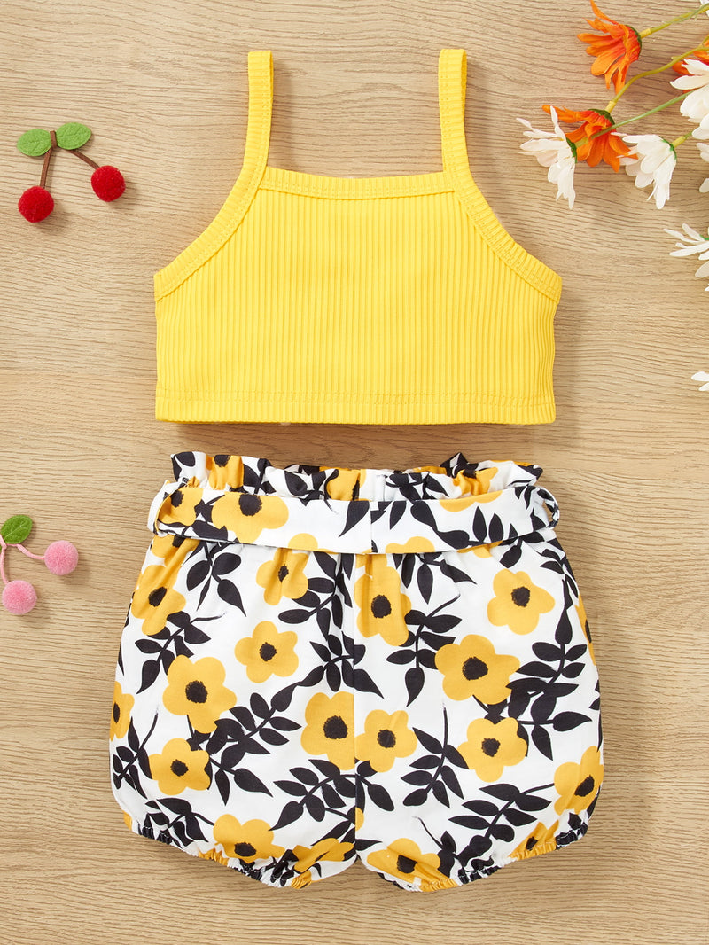 Charming and Comfortable: Button Tank and Floral Shorts Set for Babies at Burkesgarb