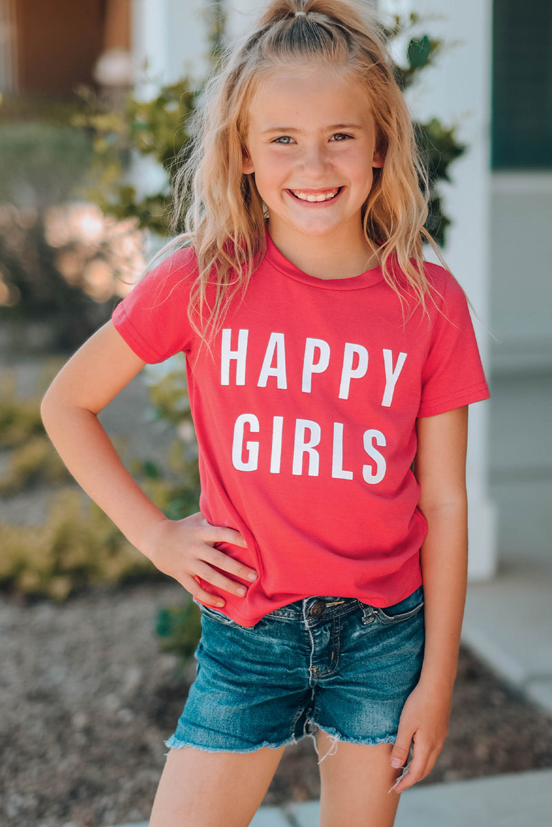 Spread Happiness with our Girls' 'Happy Girl' Short Sleeve T-Shirt at Burkesgarb