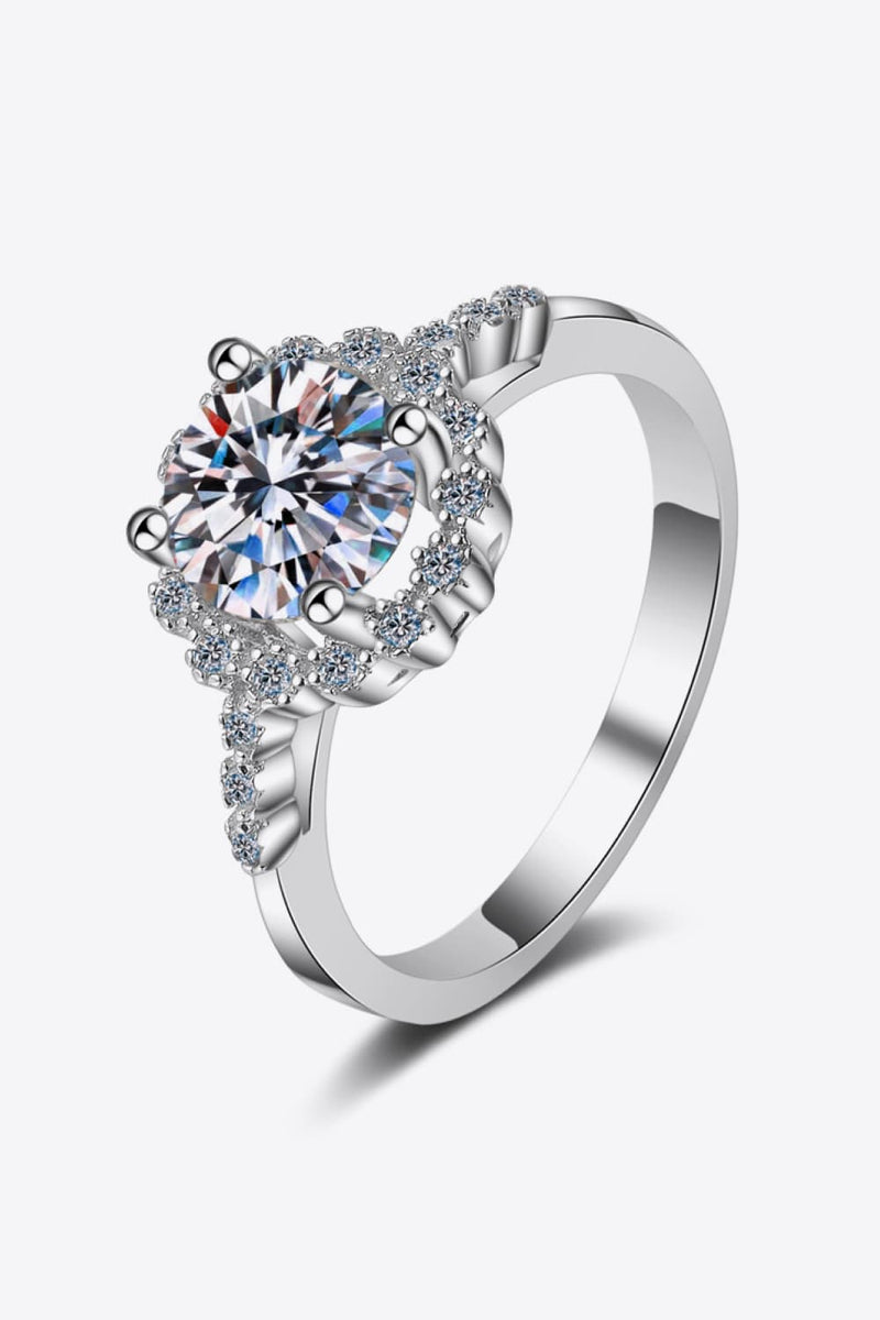 Sparkling Beauty: 1 Carat Moissanite Rhodium-Plated Halo Ring | Burkesgarb