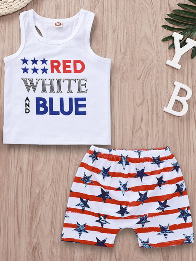Celebrate in Style with Kids Graphic Tank and US Flag Shorts Set | Burkesgarb
