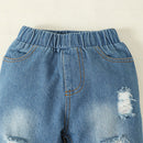 Stylish Comfort: Bow Detail Short Sleeve Top and Distressed Jeans Set from Burkesgarb