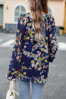 Floral Design Flounce Sleeve Blouse at Burkesgarb