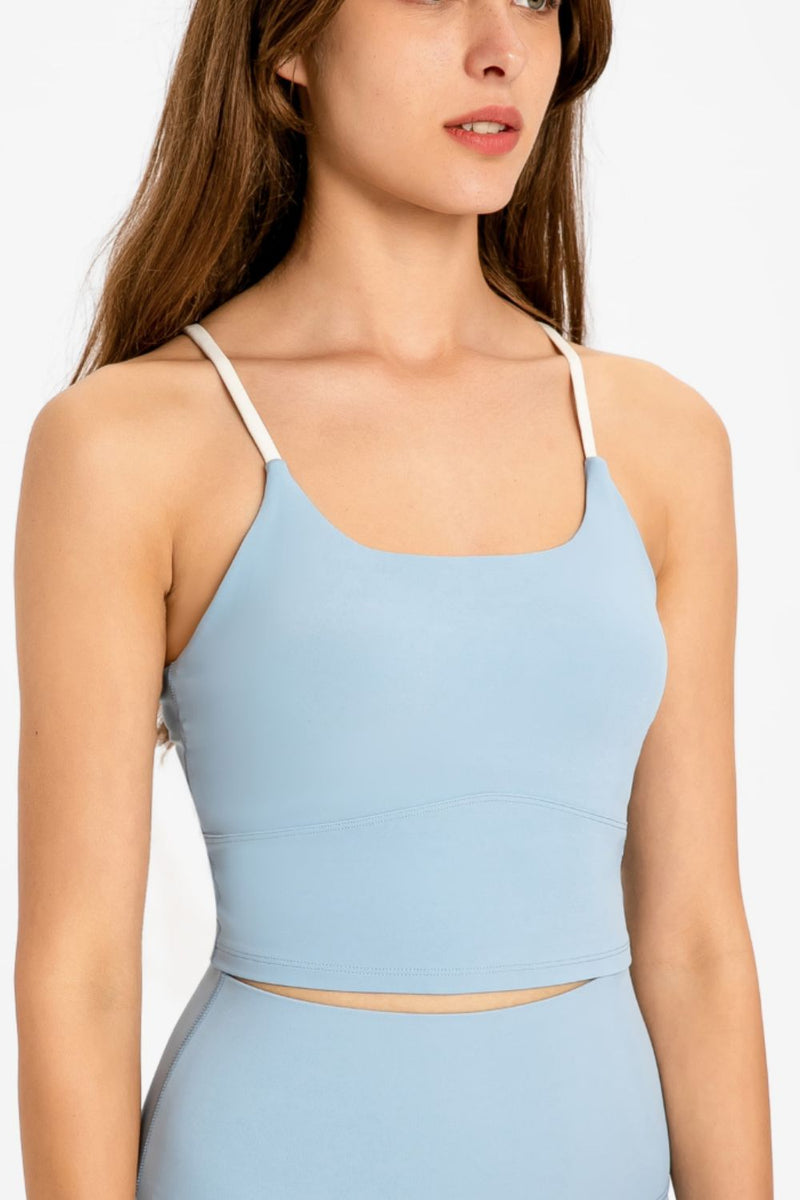 Achieve Athletic Elegance with the Crisscross Back Scoop Neck Sports Cami at Burkesgarb