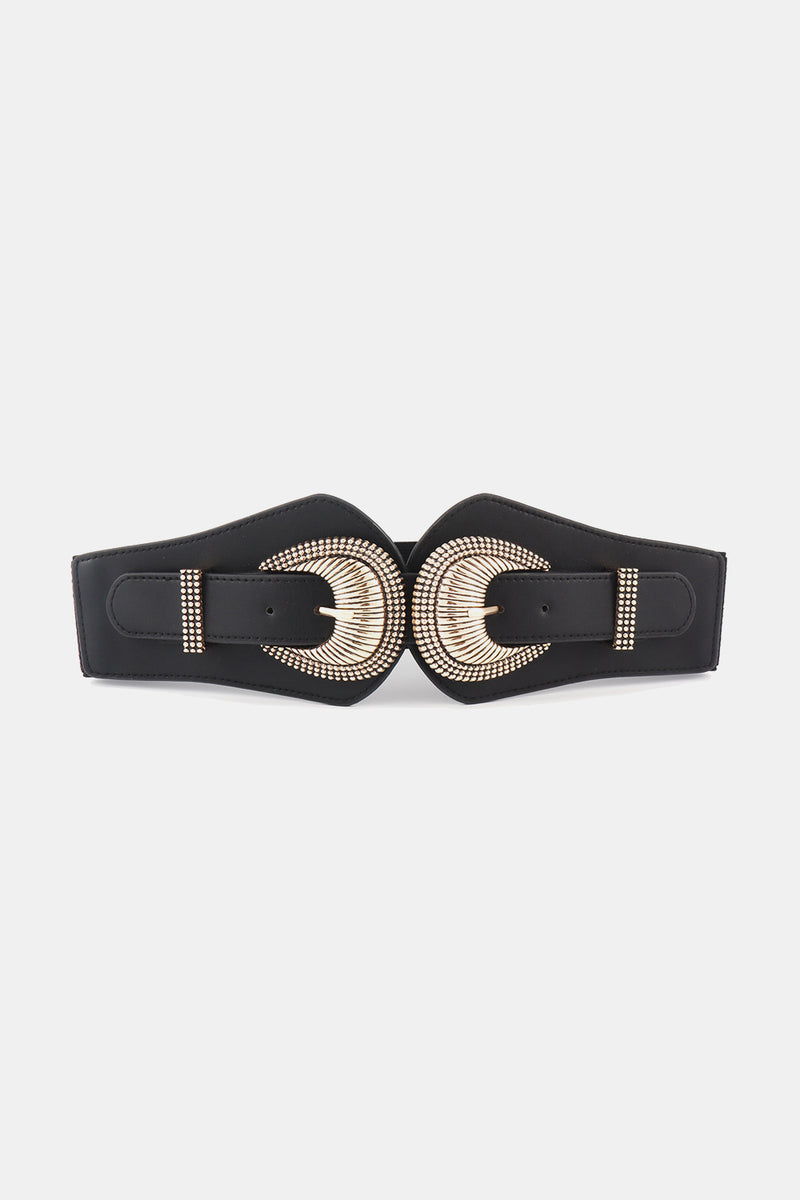 Complete Your Look with the Shell Double Buckle Elastic Wide Belt at Burkesgarb