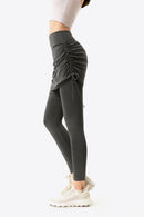 Elevate Your Wardrobe with Drawstring Ruched Faux Layered Yoga Leggings at Burkesgarb