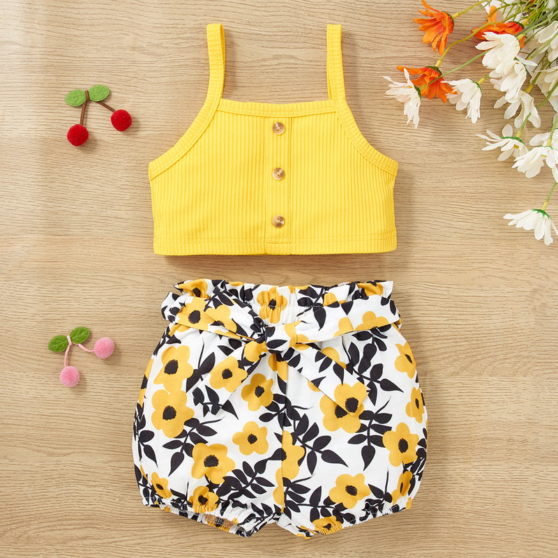 Charming and Comfortable: Button Tank and Floral Shorts Set for Babies at Burkesgarb