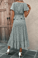 Elegant and Charming: Ruffle Trim Side Tie Flutter Sleeve Blouse and Skirt Set at Burkesgarb