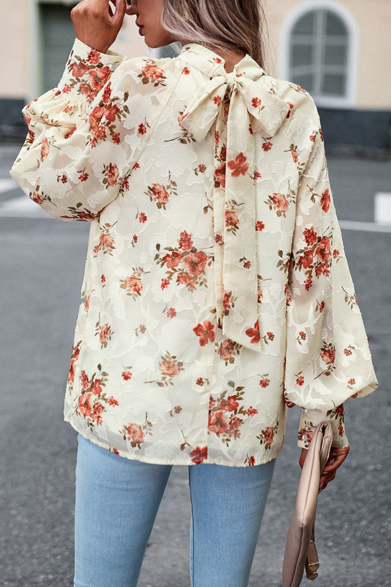 Charming and Chic: Floral Design Lantern Sleeve Blouse at Burkesgarb