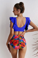"Stylish and Feminine: Floral Ruffled High Waist Bikini Set for Women by Burkesgarb | Trendy and Comfortable Swimwear"