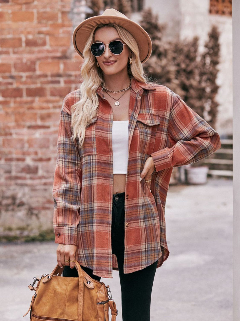 Effortlessly Stylish: Plaid Dropped Shoulder Longline Shirt at Burkesgarb