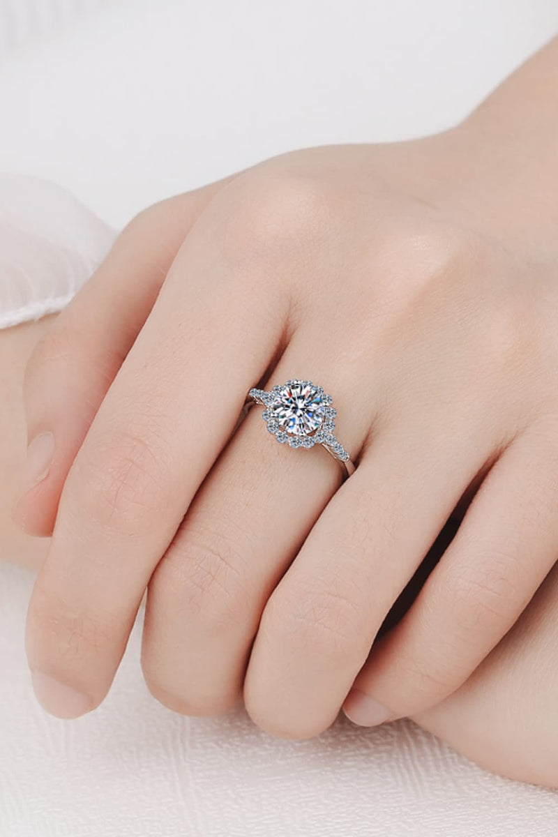 Sparkling Beauty: 1 Carat Moissanite Rhodium-Plated Halo Ring | Burkesgarb