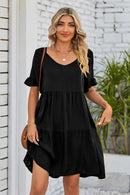 Flirty and Feminine: V-Neck Flounce Sleeve Tiered Dress at Burkesgarb