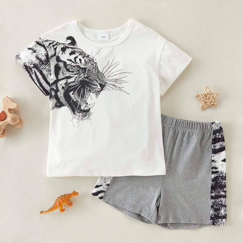 Roar in Style with the Tiger Design Tee and Shorts Set | Burkesgarb