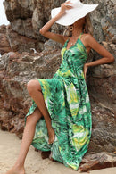 "Channel Your Inner Nature Lover with our Plants Print Halter Neck Dress"