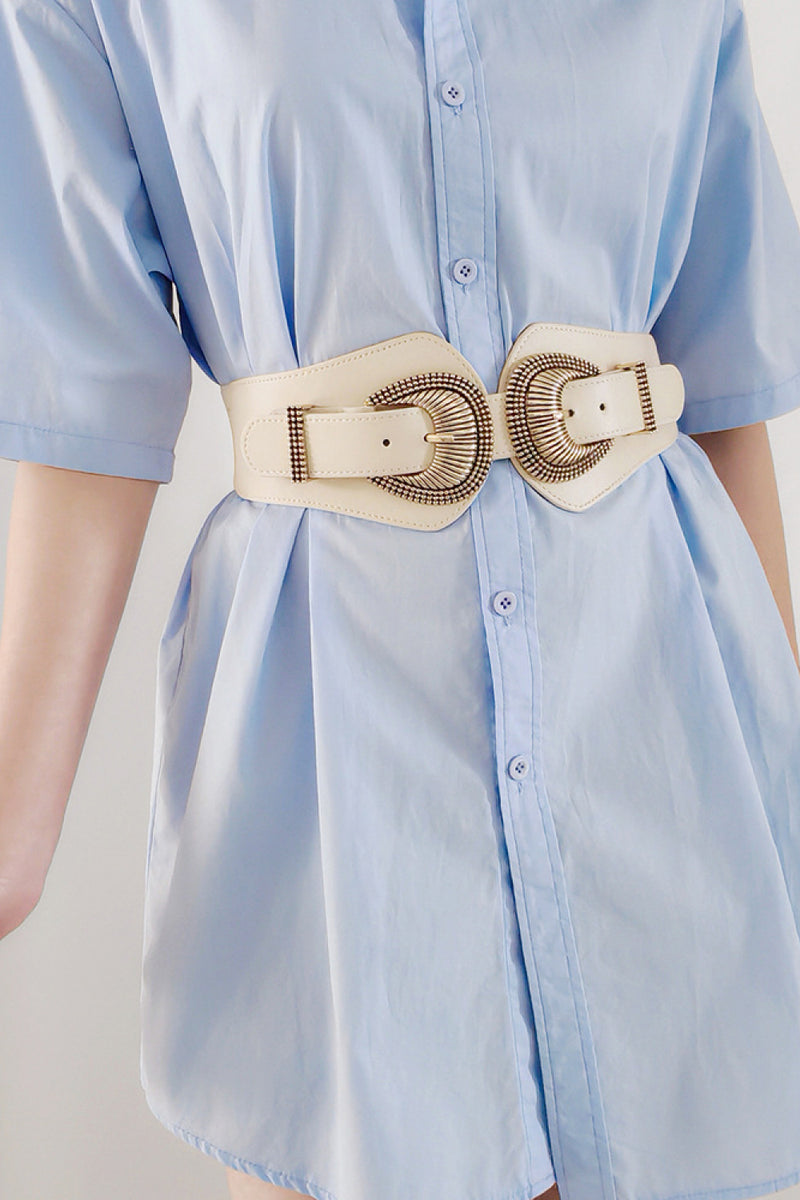 Complete Your Look with the Shell Double Buckle Elastic Wide Belt at Burkesgarb