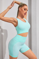 Elevate Your Active Style: Round Neck Sports Bra and Shorts Set at Burkesgarb