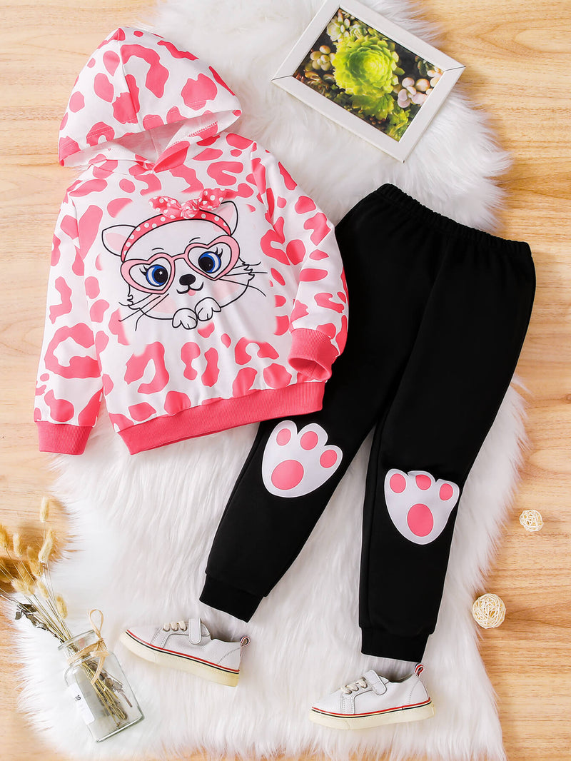 Girls Animal Print Graphic Hoodie and Joggers Set at Burkesgarb