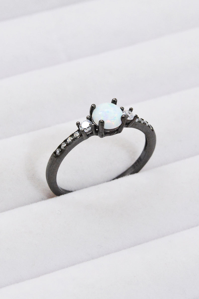 Elegance and Grace: 925 Sterling Silver Round Opal Ring at Burkesgarb