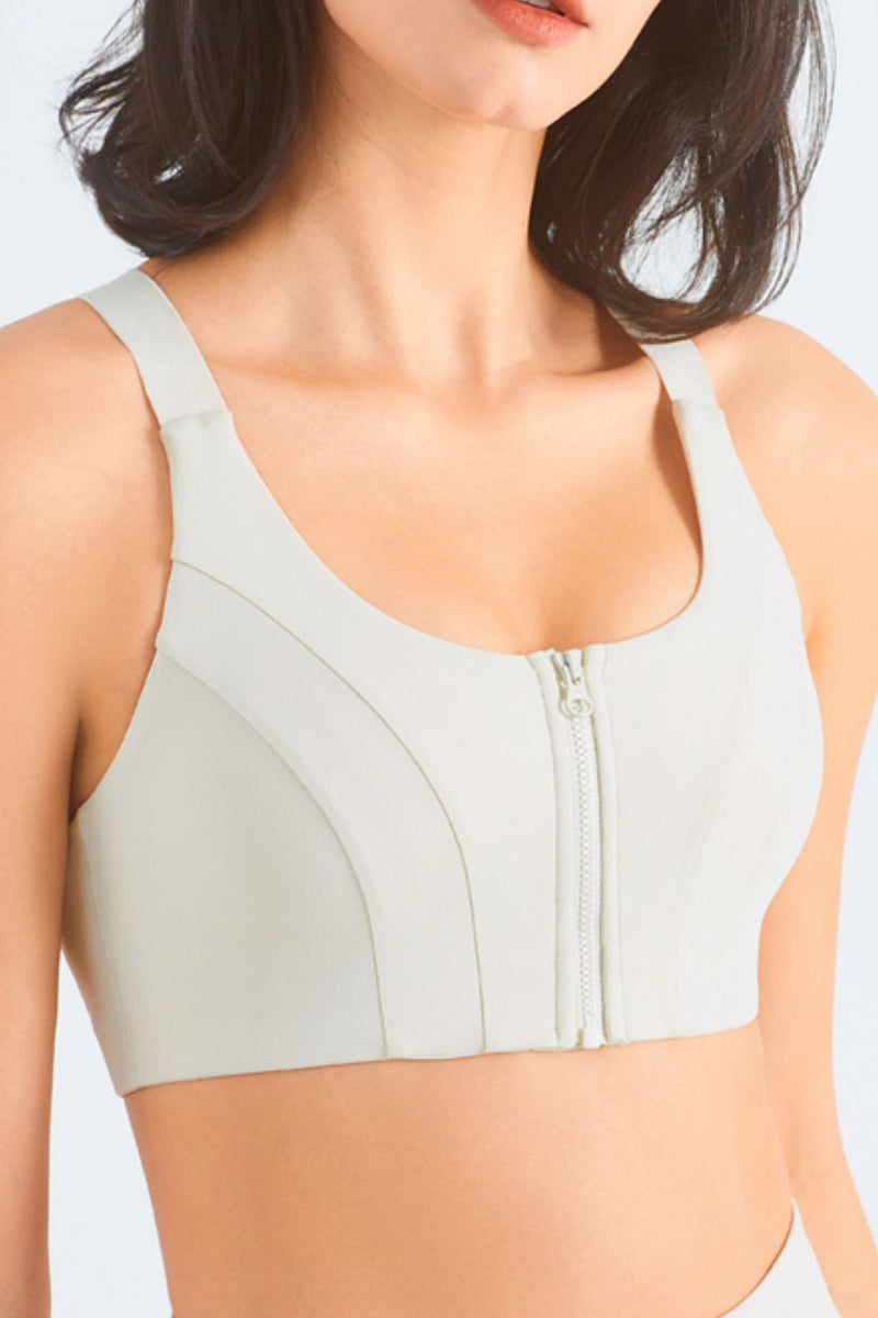 Stay Comfy and Supported with the Zip-Up Racerback Sports Bra at Burkesgarb