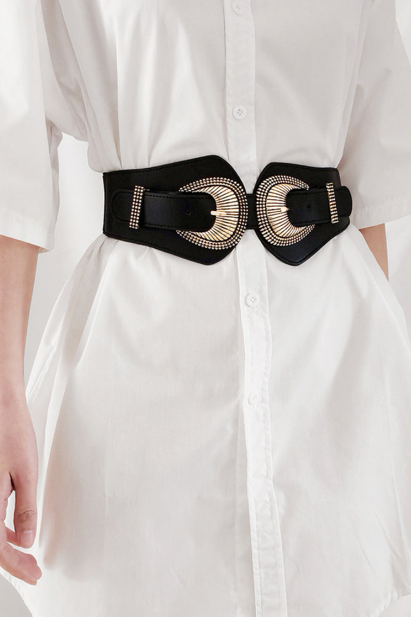 Complete Your Look with the Shell Double Buckle Elastic Wide Belt at Burkesgarb