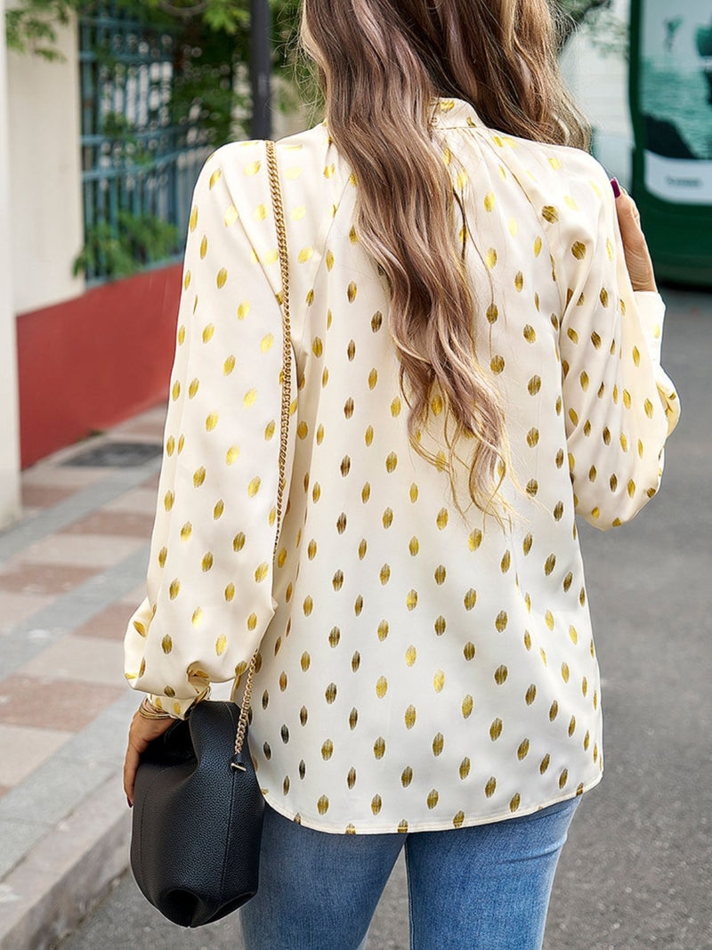 Elegant and Trendy: Mock Neck Cutout Lantern Sleeve Blouse at Burkegarb