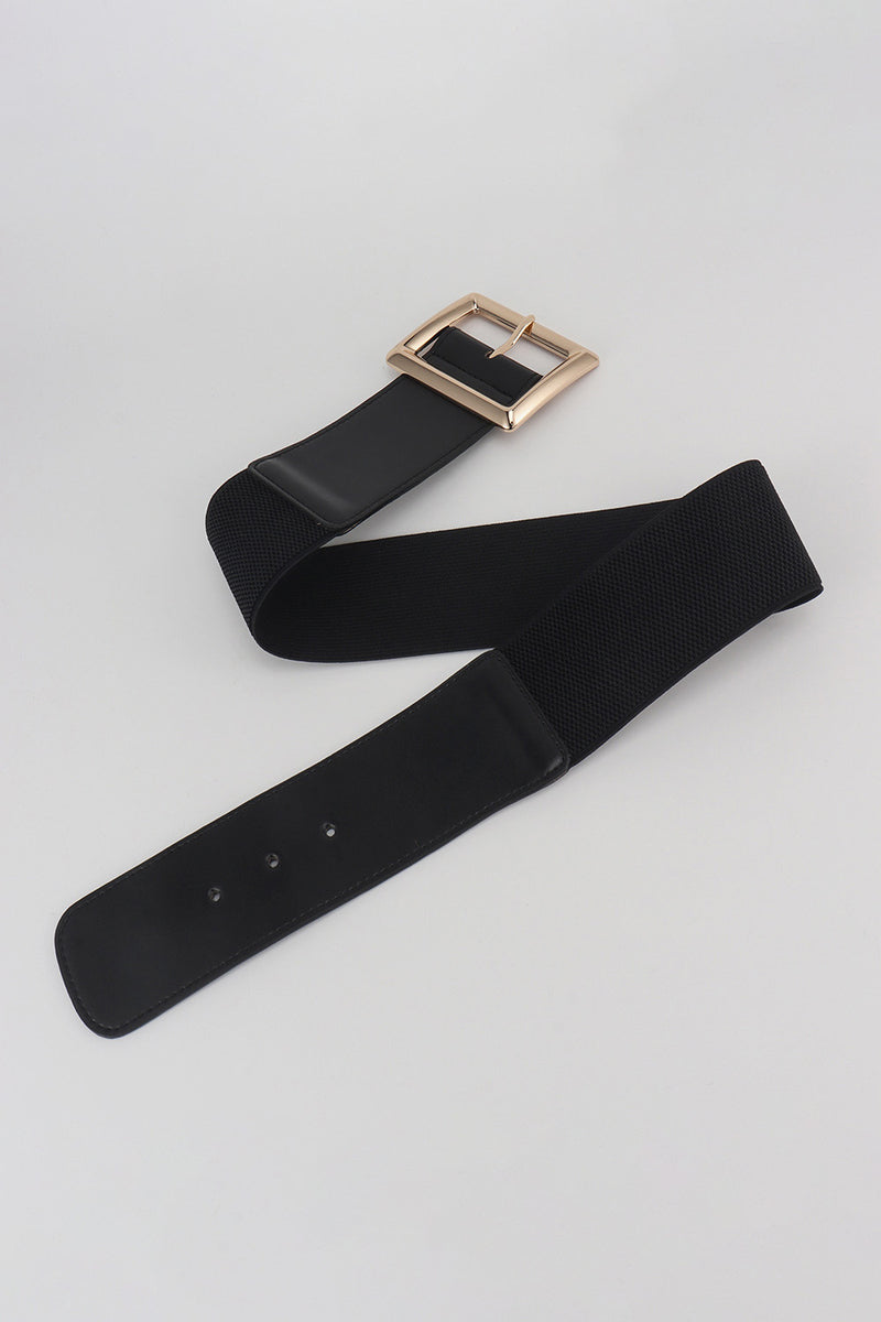 Elevate Your Style with the Sleek Rectangle Buckle Elastic Wide Belt at Burkesgarb