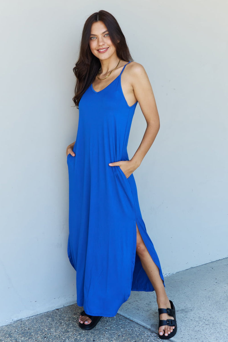 Embrace Elegance and Comfort with a Royal Blue Side Slit Maxi Dress