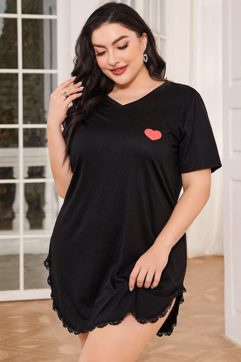 Uncompromising Comfort and Style: Plus Size Short Sleeve V-Neck Night Dress at Burkesgarb