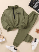 Kids SMILE Half Zip Sweatshirt and Joggers Set: Style and Comfort at Burkesgarb
